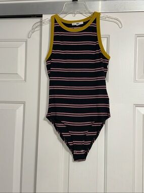 Vans Black and Pink Striped Top with Yellow Trim
